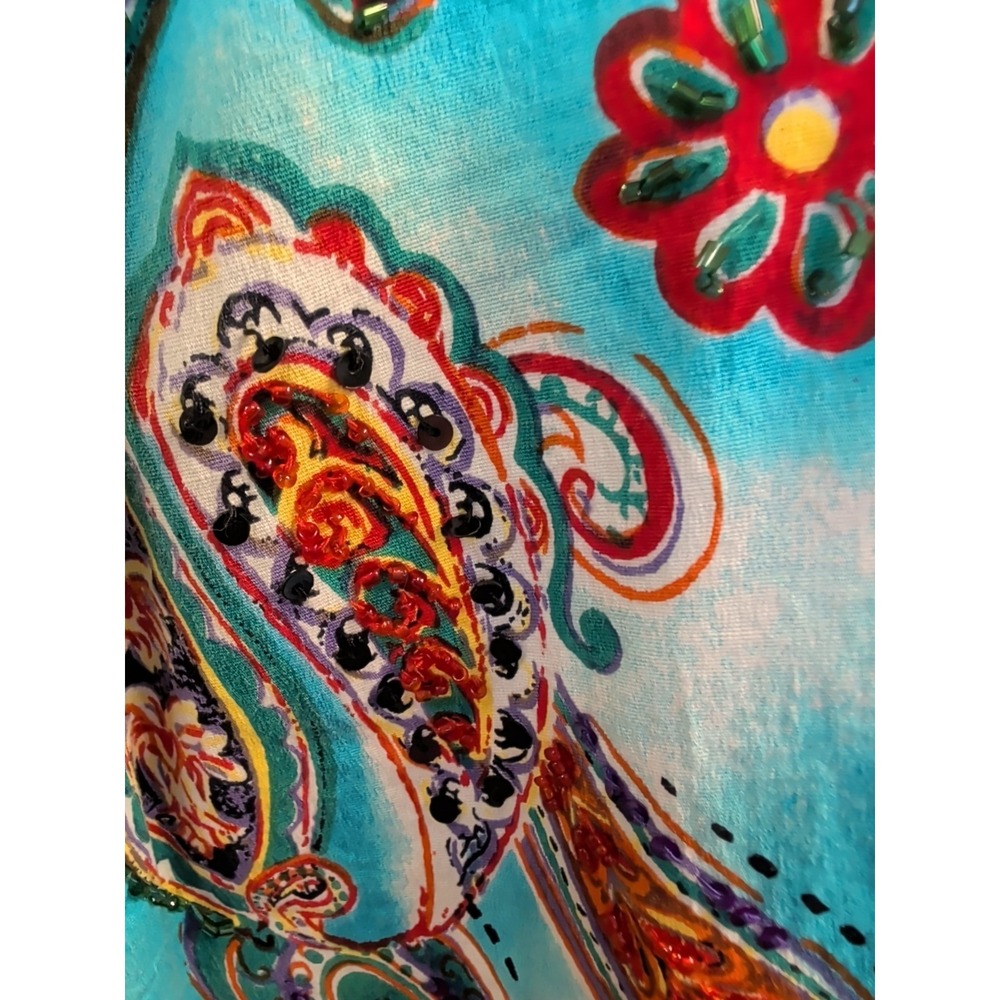 Life Style 2X jacket blue paisley Beaded button down stretch lined long sleeve - Picture 5 of 9